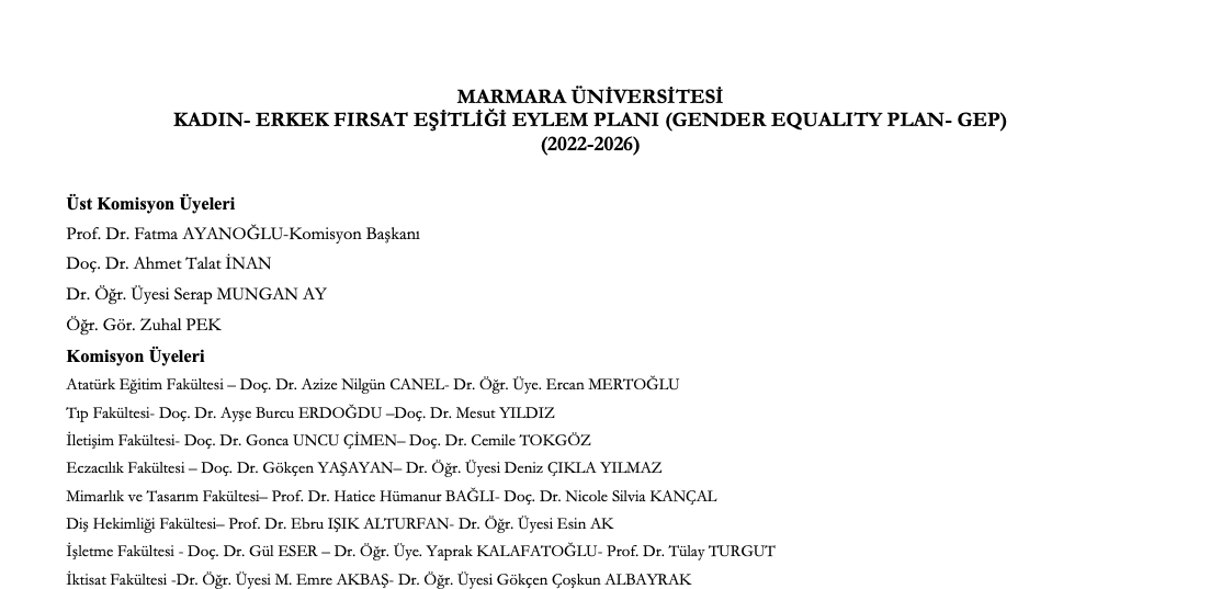 Marmara Üniversitesi Kadın- Erkek Fırsat Eşitliği Eylem Planı Yayınlandı/ Marmara University Social Gender Equality Action Plan Was Published